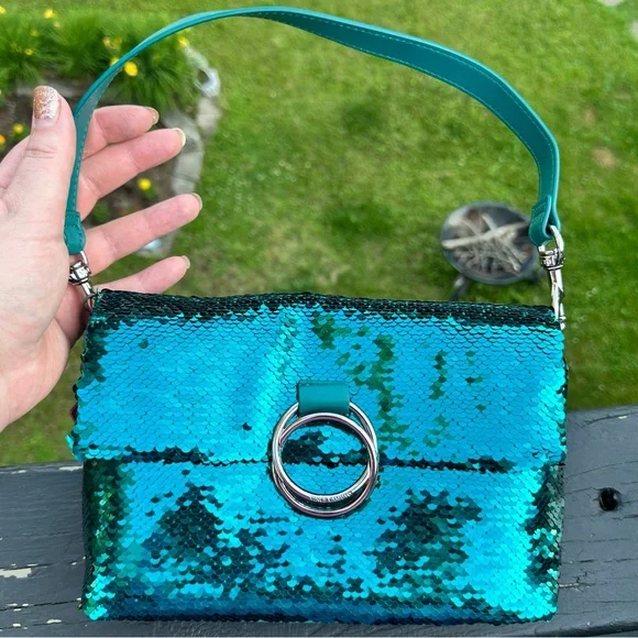 Vince Camuto sequin shoulder bag- Livy-Quetzal Teal NWT $158 Emerald Blue-Green - Picture 5 of 14